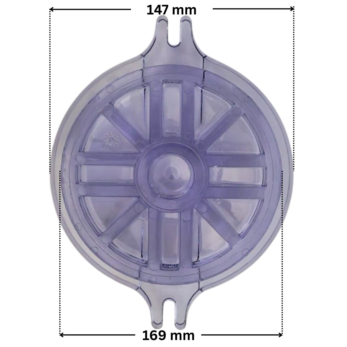 Coperchio ricambio per pompa piscina Koral Kripsol con quote dimensionali: diametro esterno 169 mm e diametro interno 147 mm.