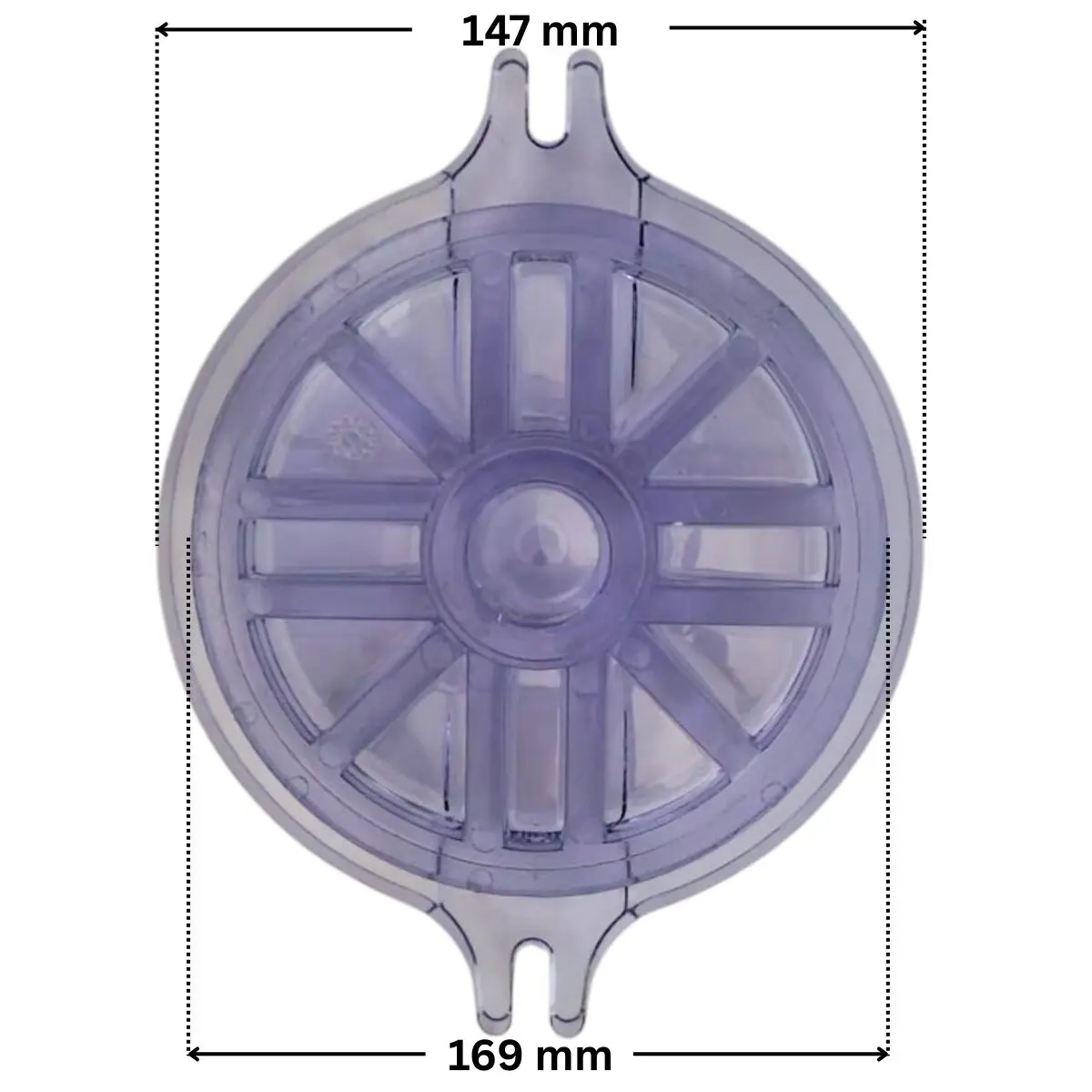 Coperchio ricambio per pompa piscina Koral Kripsol con quote dimensionali: diametro esterno 169 mm e diametro interno 147 mm.