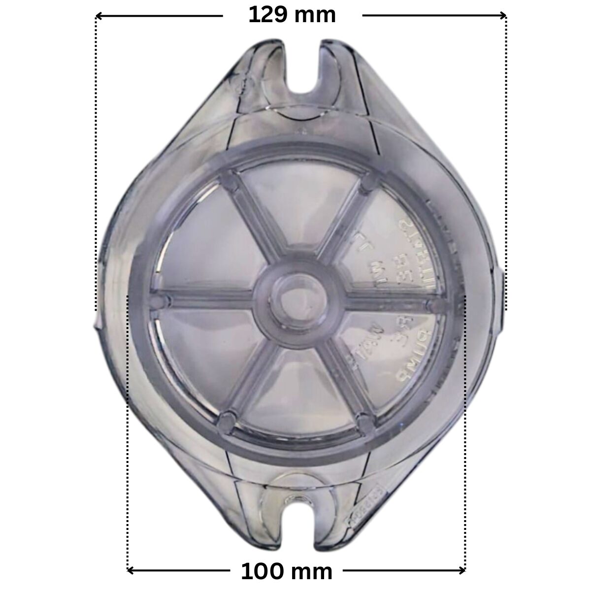 Coperchio ricambio ricambio per pompa piscina Max-flo Hayward con quote dimensionali: diametro esterno 129 mm e diametro interno 100 mm.