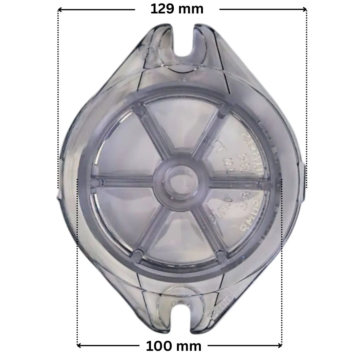 Coperchio ricambio ricambio per pompa piscina Max-flo Hayward con quote dimensionali: diametro esterno 129 mm e diametro interno 100 mm.