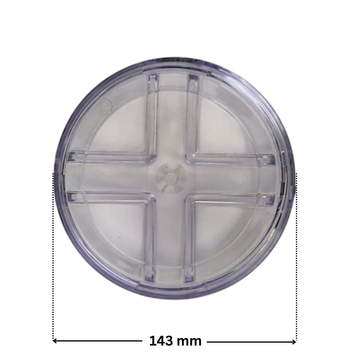 Coperchio ricambio per pompa piscina Sena Astralpool con quote dimensionali: diametro esterno 143 mm.
