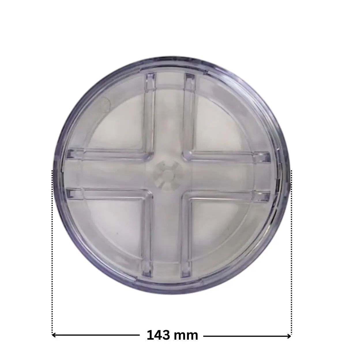 Coperchio ricambio per pompa piscina Sena Astralpool con quote dimensionali: diametro esterno 143 mm.