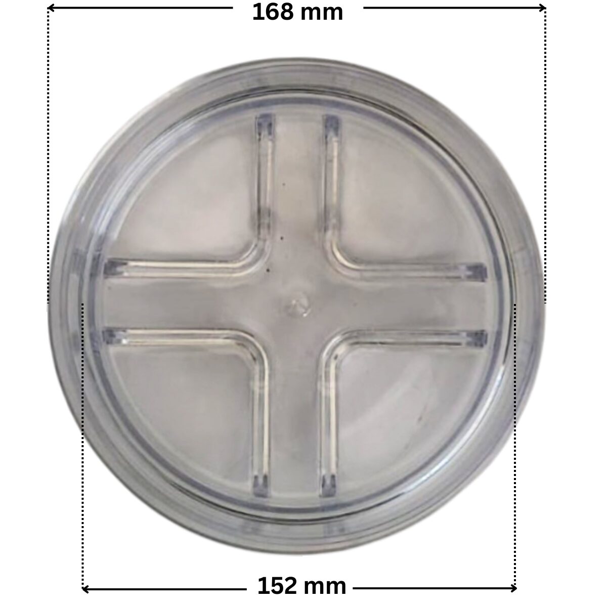 Coperchio ricambio per pompa piscina Victoria Plus Astralpool con quote dimensionali: diametro interno 152 mm e diametro esterno 168 mm.