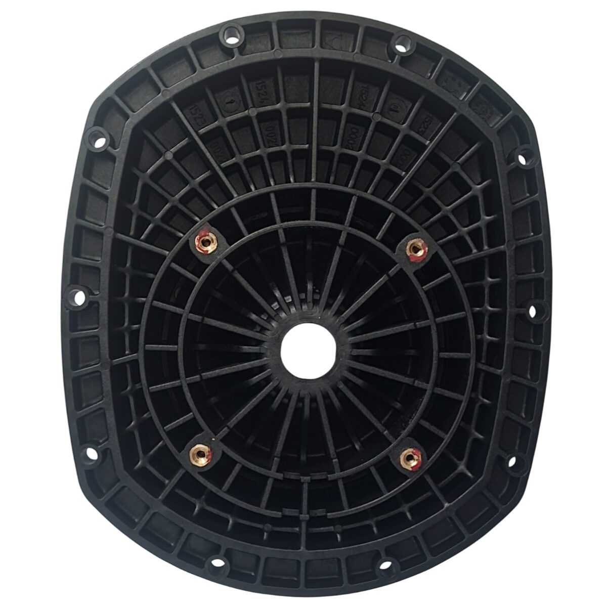 Vista frontale posteriore del kit composto da flangia motore e guarnizione ricambio per pompa piscina Glass Plus Astralpool per modelli AGP 110 DOLL