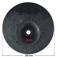 Vista posteriore del kit composto da flangia motore e tenuta meccanica ricambio per pompe piscina Sta-Rite 5P2R e La Sta-Rite Pentair con quote dimensionali: diametro esterno 288 mm e diametro interno del foro centrale 24 mm.