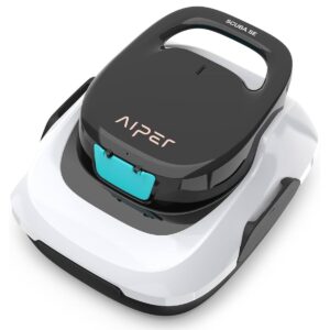 Robot pulitore per piscina senza fili Aiper Scuba 800 visto dall'alto. L'immagine mostra il design compatto con maniglia integrata, ideale per la pulizia automatica del fondo di piscine fuori terra e piccole piscine interrate.