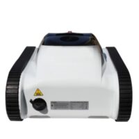 Robot pulitore per piscine automatico Inverx con design moderno in bianco e nero. L'immagine mostra il pulitore da una prospettiva posteriore, evidenziando i grandi cingoli neri per la trazione.