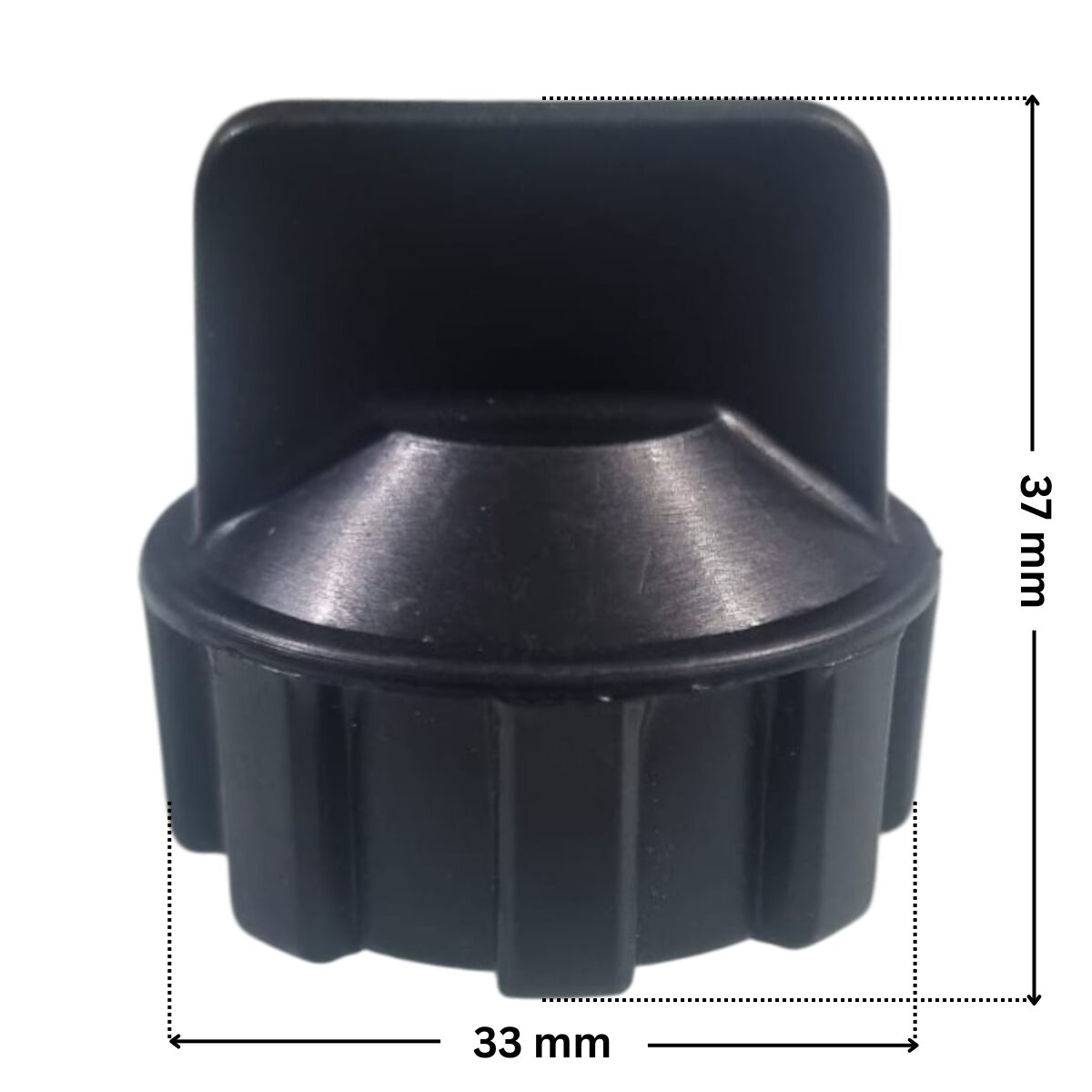 Tappo scarico ricambio per pompa piscina Nocchi Swimmey Pentair con quote dimensionali: diametro esterno 33 mm e altezza totale 37 mm.