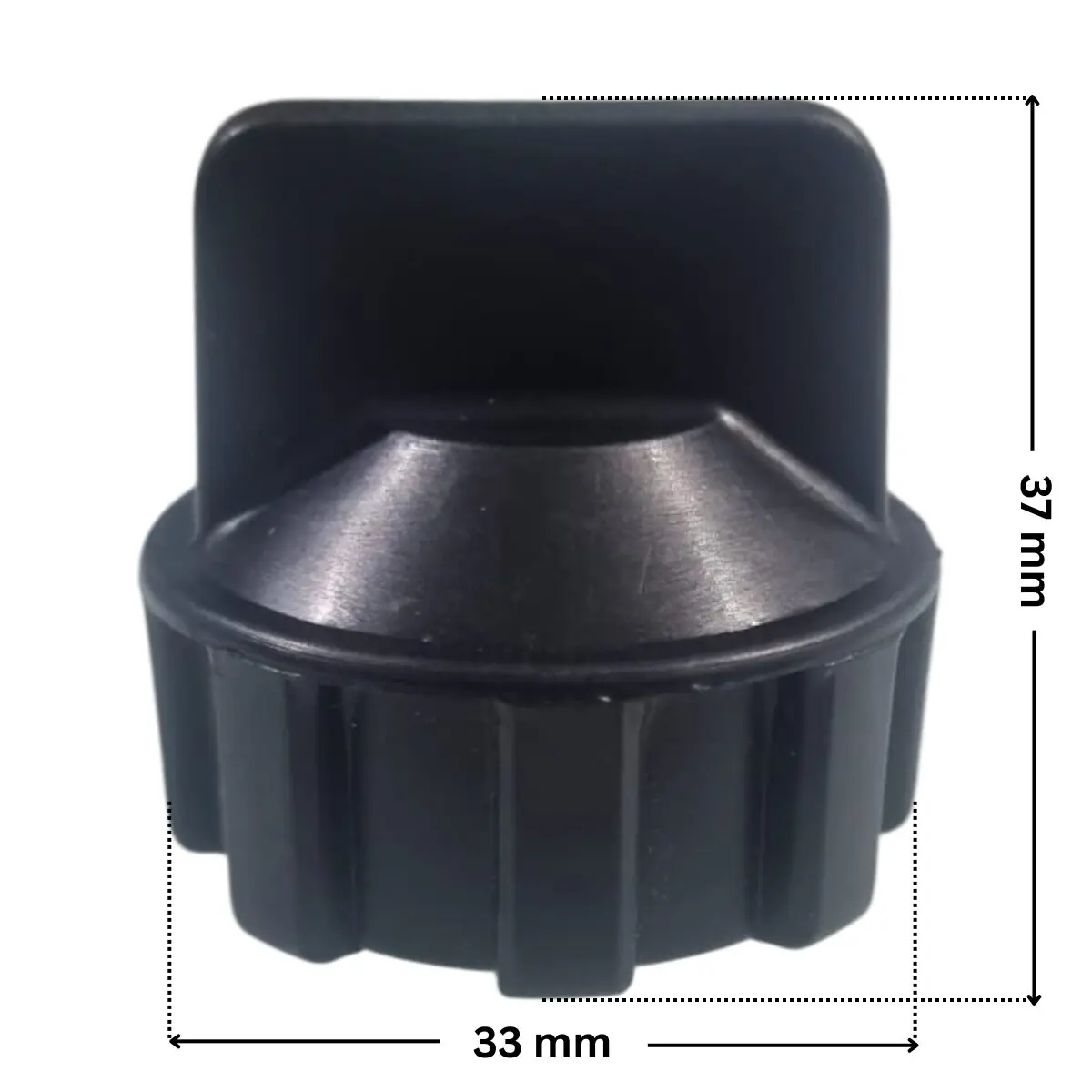 Tappo scarico ricambio per pompa piscina Nocchi Swimmey Pentair con quote dimensionali: diametro esterno 33 mm e altezza totale 37 mm.