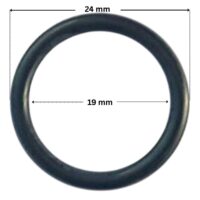Guarnizione del tappo scarico ricambio per pompa piscina Nocchi Swimmey Pentair con quote dimensionali: diametro interno 19 mm e diametro esterno 24 mm.