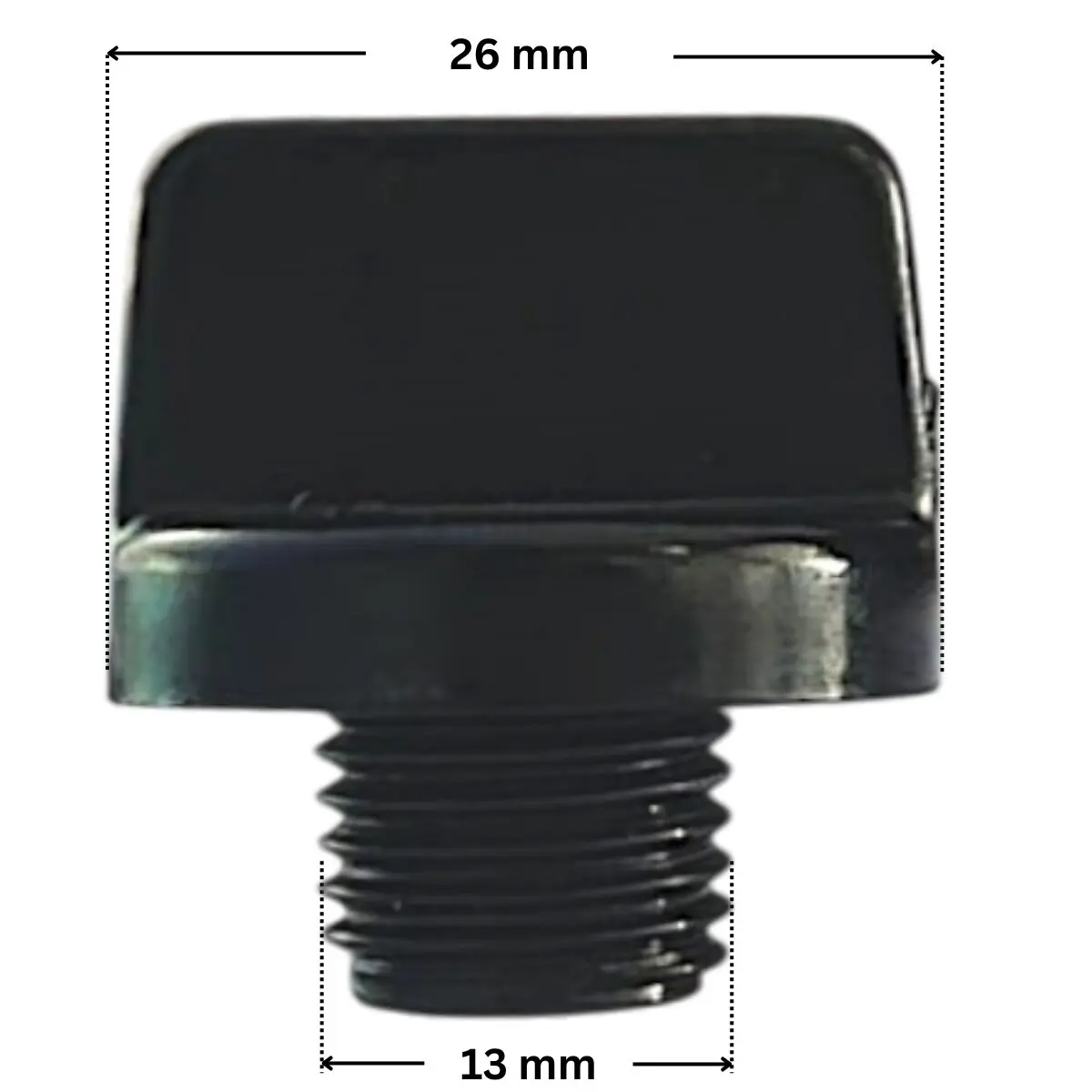 Tappo scarico ricambio per pompe piscina Sta-Rite 5P2R, Sta-Rite 5P6R, La Sta-Rite, La Sta-Rite HD Pentair con quote dimensionali: diametro esterno tappo 26 mm e diametro esterno della filettatura 13 mm.