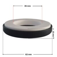 Vista laterale della parte in ceramica della tenuta meccanica ricambio per pompa piscina Maxim Astralpool con quote dimensionali: diametro esterno 63 mm, diametro interno 36 mm e altezza totale 10 mm.