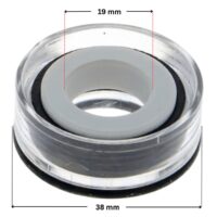Vista laterale della parte in ceramica per la tenuta meccanica ricambio per pompa piscina Powerflo Hayward con quote dimensionali: diametro esterno 38 mm e diametro interno 19 mm.