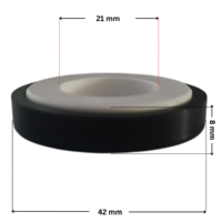 Vista laterale della parte in ceramica della tenuta meccanica ricambio per pompa piscina Winner Saci con quote dimensionali: diametro esterno 42 mm, diametro interno 21 mm e altezza totale esterna 8 mm.
