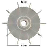 Ventola ricambio per pompa piscina Iris Espa con quote dimensionali: diametro esterno 70 mm e diametro interno foro 12 mm.
