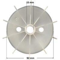 Ventola ricambio per pompe piscina Silen e Silen S Espa con quote dimensionali: diametro esterno 92 mm e diametro interno 15 mm.