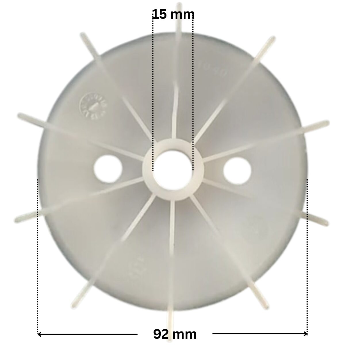 Ventola ricambio per pompe piscina Silen e Silen S Espa con quote dimensionali: diametro esterno 92 mm e diametro interno 15 mm.