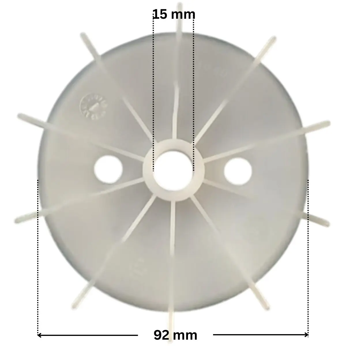 Ventola ricambio per pompe piscina Silen e Silen S Espa con quote dimensionali: diametro esterno 92 mm e diametro interno 15 mm.