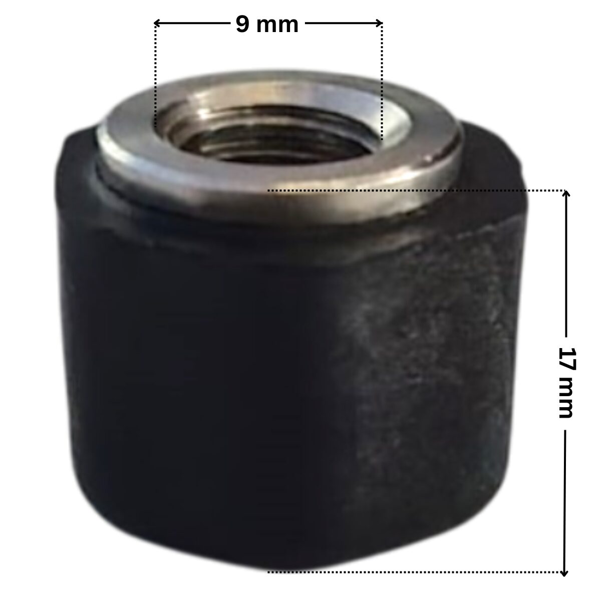 Viti fissaggio girante ricambio per pompa piscina Sena Astralpool con quote dimensionali: diametro interno 9 mm e altezza totale 17 mm.