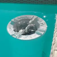 Skimmer Piscine Laghetto fissato alla parete della piscina, ha la testa flottante e lavora a sfioro sull’acqua.