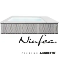 Piscina fuori terra Laghetto Ninfea con rivestimento in corda. Presente il marchio Piscine Laghetto – a Fluidra company