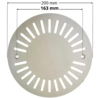 Griglia antivortice, ricambio per scarico di fondo Pool’s con quote dimensionali: diametro esterno 200 mm e interasse fori fissaggio viti 157 mm